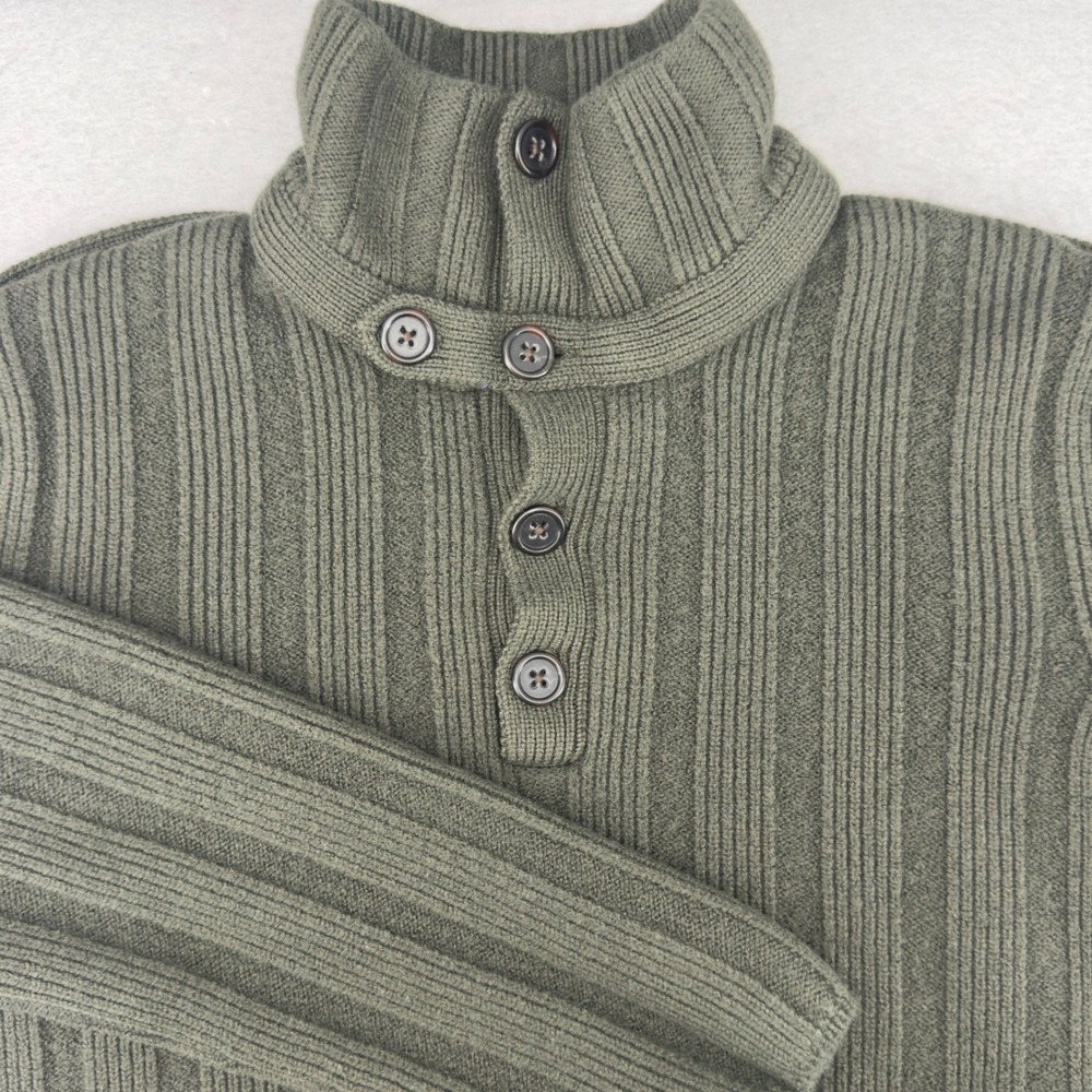 Banana Republic Womens Olive Green Merino Wool Ribbed Button Mock Neck Sweater M